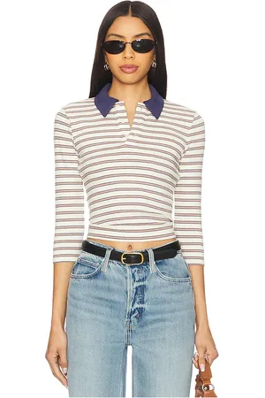 Lovers And Friends Dafne Polo Top in Ivory,Blue. Size XL.