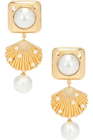 Self-Portrait Gold Pearl Shell Earrings in .