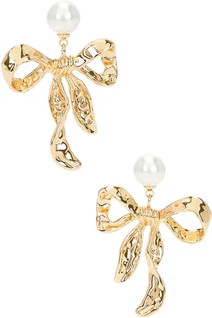 Self-Portrait Mottled Gold Bow Earrings in .