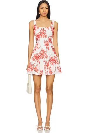 Milly Ariel Rose Embroidery Mini Dress in Red,White. Size 4.