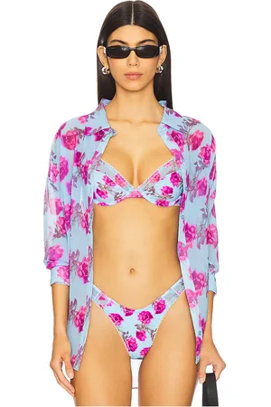 For Love & Lemons Floral Stems Button Down Top in Blue,Purple. Size M, S, XS.