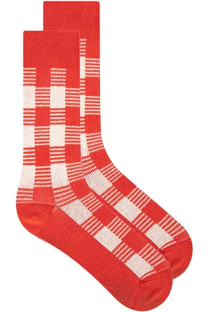 Guest In Residence Gingham Socks in Rose,Red.