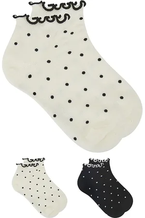 Stems 2 Pack Dot Ruffle Ankle Socks in Black,White.