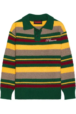 Pleasures Cooper Polo Sweater in Yellow,Green. Size XL/1X.