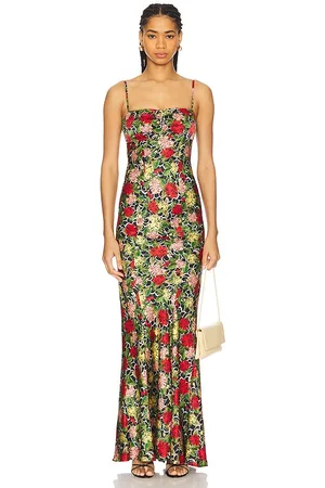 SALONI Renee Long Dress in Red,Green. Size 4, 8.