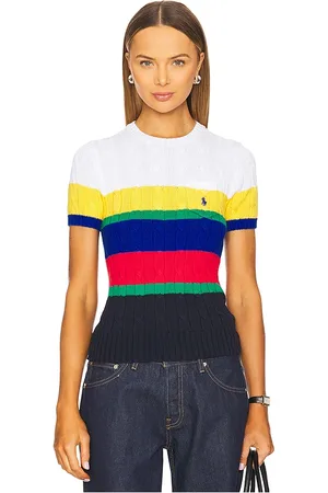 Ralph Lauren Striped Cable Short-sleeve Sweater in Royal,Red. Size M, S, XL.