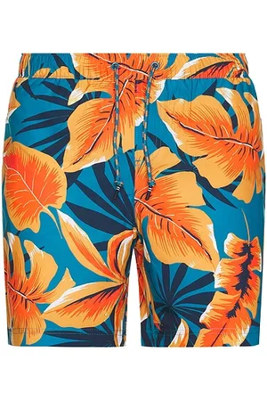 Original Penguin 7 Volley Tropical Leaf Swim Short in Blue,Orange. Size M, S, XL/1X.