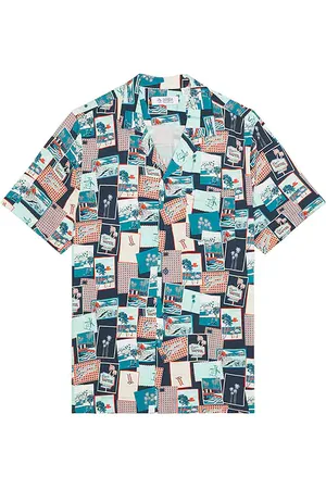 Original Penguin All Over Print Postcard Camp Shirt in . Size M, S.