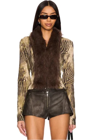 Jaded London Printed Knit Cardigan With Faux Fur Trim in . Size M, S, XS.