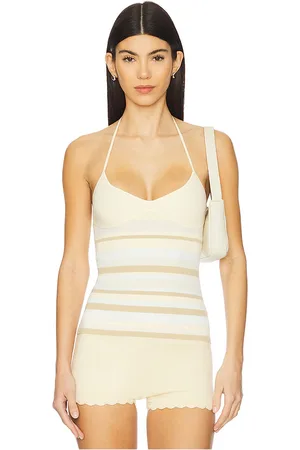 FAITHFULL THE BRAND Citara Halter Top in Lemon,Beige. Size M, S, XL.