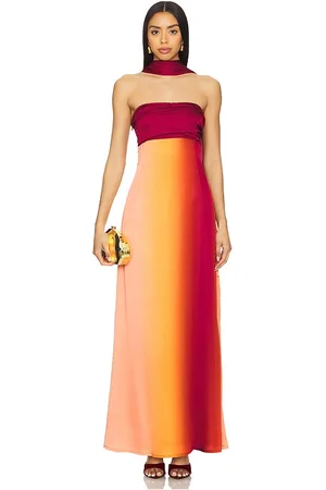 YLLW THE LABEL Vivia Scarf Dress in Orange,Burgundy. Size M, S.