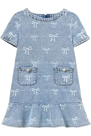 Self-Portrait Kids Bow Denim Dress in . Size 4/5T, 5/6T, 6/7.