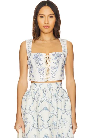 Agua by Agua Bendita Cornalina Floritura Corset Top in . Size M, S, XL, XS.