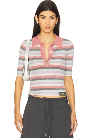 Ganni Light Sparkle Rib Polo Top in . Size S, XS.