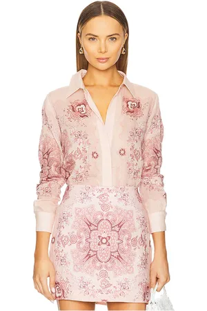 Karina Grimaldi Antoinette Print Blouse in Rose,Mauve. Size XS.