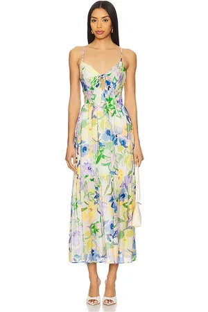 Minkpink Fable Tie Midi Dress in Yellow,Lavender. Size M, S, XL, XS.