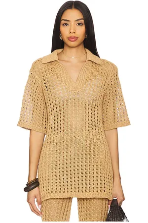 SIMON MILLER Brisas Crochet Polo Top in . Size M, S, XL, XS.