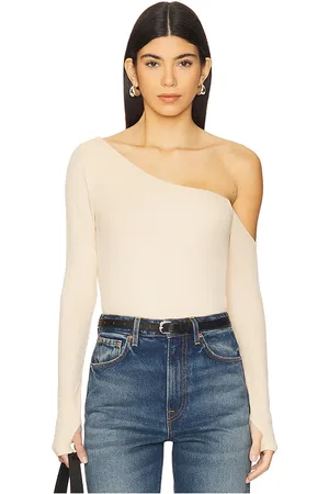 Michael Lauren Magdaleno Long Sleeve Asymmetrical Fitted Cold Shoulder Top in Nude,Neutral. Size M, S, XL, XS.
