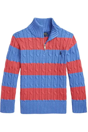 Ralph Lauren Kids Cable Knit Half Zip Striped Sweater in . Size 4, 5.