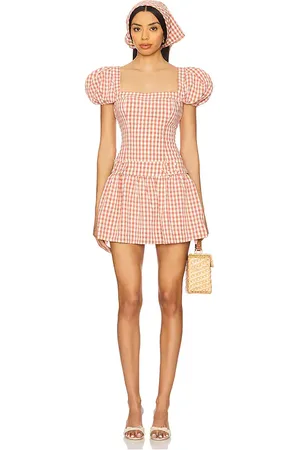 For Love & Lemons Georgia Gingham Short Sleeve Mini Dress in . Size M, S, XL, XS.