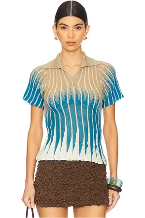 Isa Boulder Gradflare Polo Top in Blue,Beige. Size M, S, XL, XS.