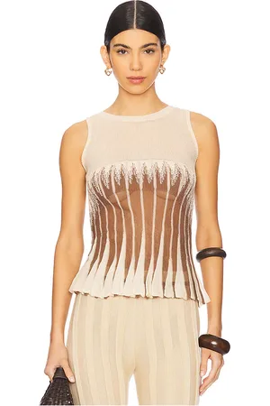 Isa Boulder Gradflare Sleeveless Top in Beige,Brown. Size M, S, XL.