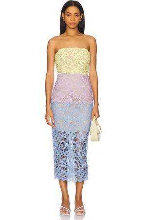 Milly Kait Trois Multi Color Lace Dress in Lavender,Lemon. Size 10, 12, 4, 6, 8.