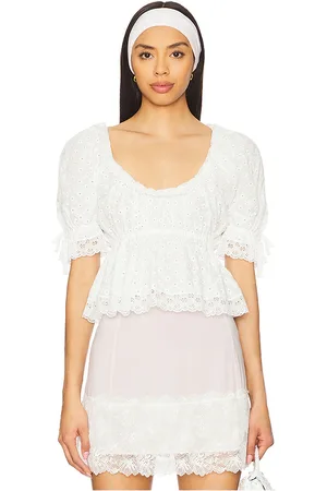 yuhan wang Floral Embroidered Short Sleeve Blouse in . Size S.