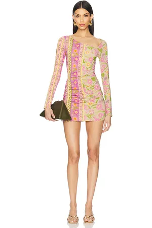 SPELL Goldie Shimmer Mini Dress in Pink,Green. Size M, S, XL, XS, XXL.