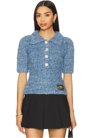 Ganni Denim Handknit Polo Top in . Size M, S, XS.