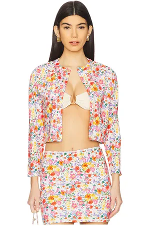 La Porte Lauren Swim Cardigan in Cream,Pink. Size M, S, XL, XS.