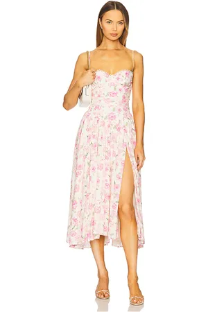 MAJORELLE Priscilla Midi Dress in Ivory,Blush. Size S, XL, XS.