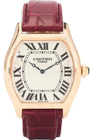 SIEDRES Cartier Tortue XL Dial Watch in Wine,Metallic Gold.