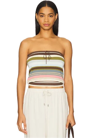 FAITHFULL THE BRAND Arlette Strapless Top in Brown,Blue. Size S, XL, XS.