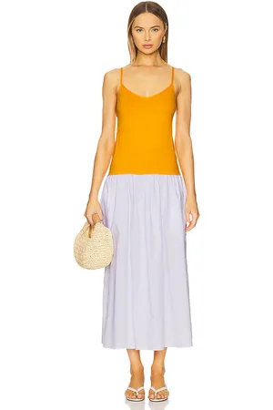 NAADAM Luxe Cotton Silk Dress in Orange,White. Size M, S, XS.
