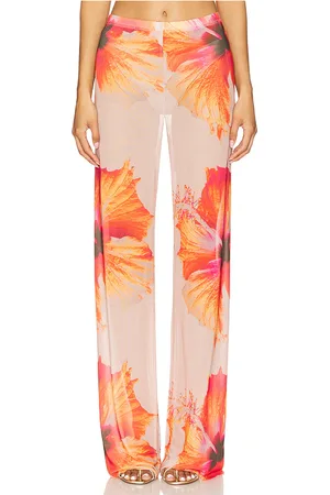 GOOD AMERICAN Gauze Mesh Wide Leg Pant in Orange,Neutral. Size M, S.