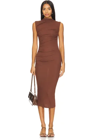 ENZA COSTA Silk Knit Sleeveless Twist Midi Dress in . Size L.