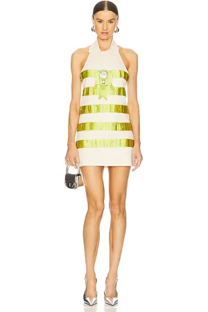 AREA Crystal Polo Dress in Cream,Green. Size M, S, XS.