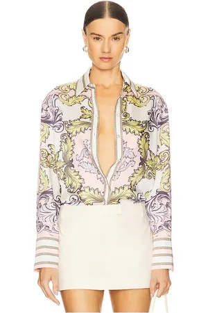 ALICE+OLIVIA Lane Oversized Button Down in White,Blush. Size M, S, XS.
