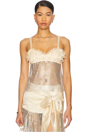 SIEDRES Locean Top in Cream,Metallic Silver. Size 40.