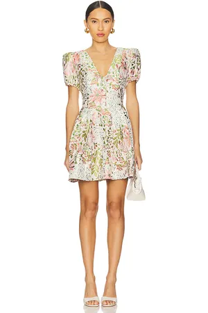 ELLIATT Calaantha Puff Sleeve Mini Dress in White,Green. Size M, S, XL, XS, XXL, XXS.