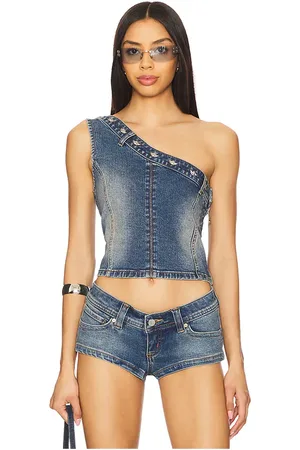 Boys Lie Party Half Denim Top in . Size M, S, XL/1X, XS.