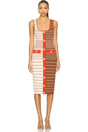 Retrofete Lyle Dress in Brown,Cream. Size M, S, XS, XXS.