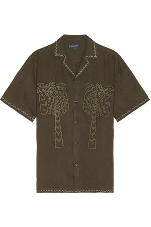 Frescobol Carioca Flavio Palmeira Embroidered Linen Shirt in . Size M, S, XL/1X.