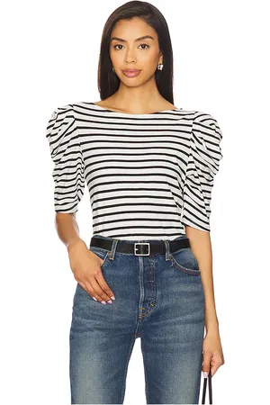 Nation LTD Emery Boat Neck Top in CrossWalk Stripe in Black,White. Size M, S, XL/1X, XS.