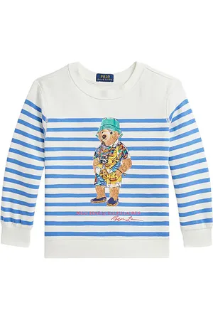 Ralph Lauren Kids Novelty Bear Graphic Striped Sweatshirt in . Size 3, 4, 5, 6.