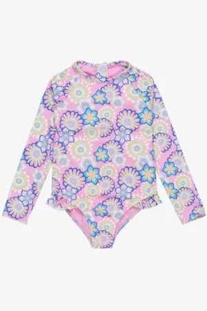 Roxy Girls 2-7 Flower Party Long Sleeve One Piece Rash Vest - - Size 6 at Official Store