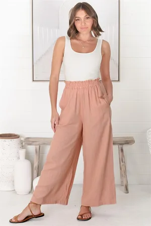 crawley linen pants paperbag high waisted pants in blush