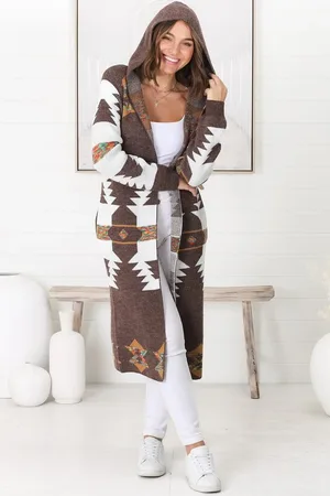 Salty Crush Quest Cardigan - Hooded Long Line Graphic Cardigan in