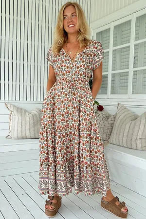 Jaase Slate Midi Dress: A Line Short Sleeve Dress in Harlowe Print